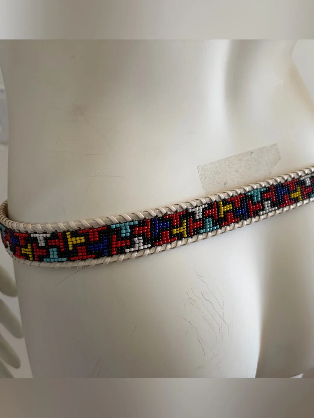 Vintage Gammishire White Leather Southwestern Beaded Belt